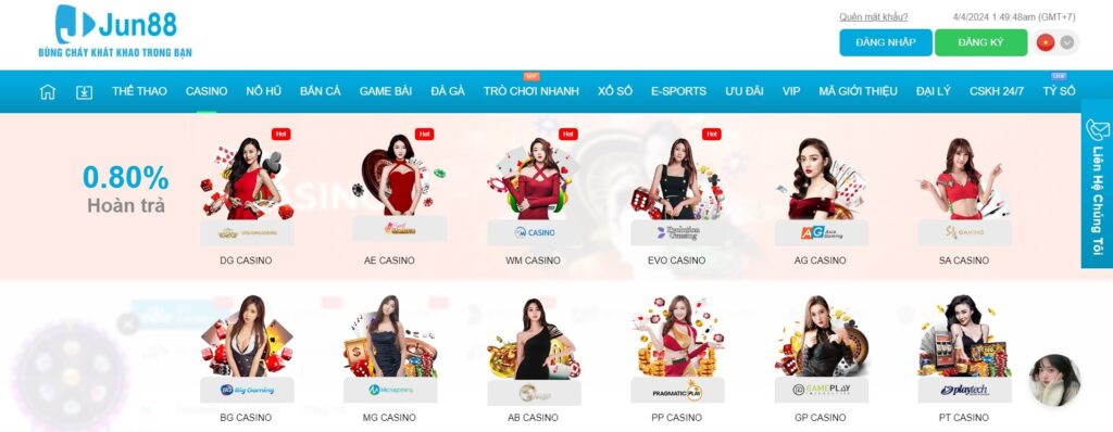 Các sảnh chơi hấp dẫn tại Casino Jun88